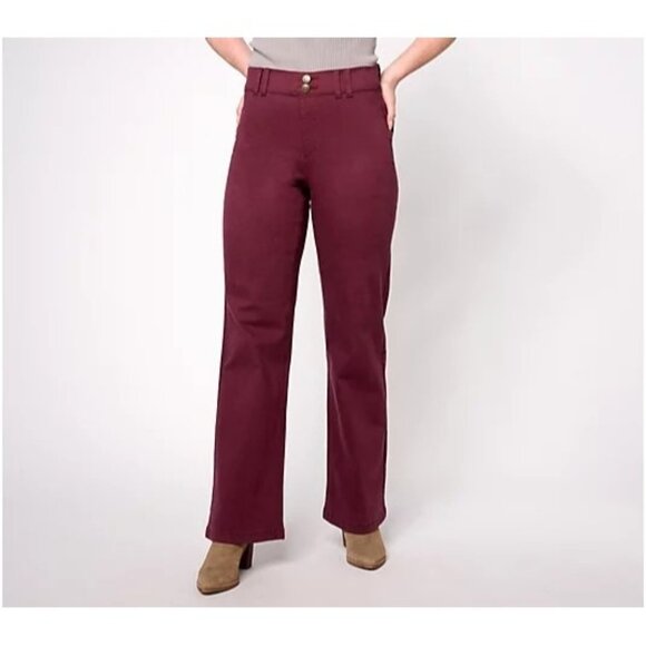 Denim and Co Easy Stretch Denim Regular Wide Leg Jean Burgundy Womens Plus 18 - Picture 1 of 6